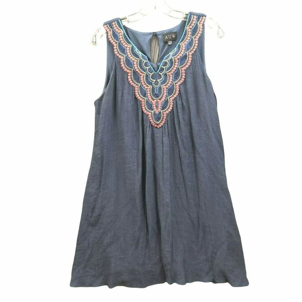AUW Dress 60% Rayon/ 40% Poly Blend Size 12 Sleeveless Lined Colorful Embroidery